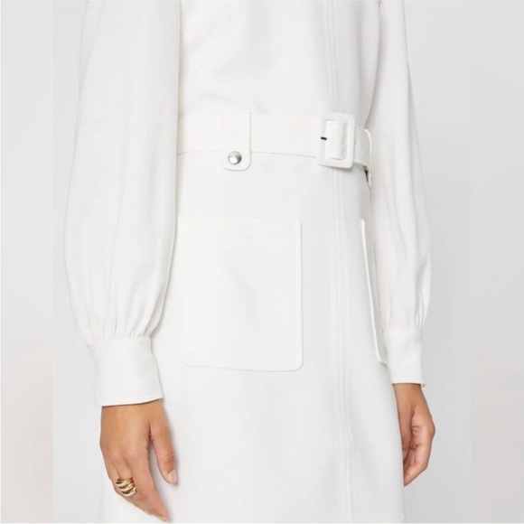 NWOT! SOLD OUT Club Monaco Long Sleeve Belted Pocket Mini Dress, White/Cream, 8 - Picture 2 of 9